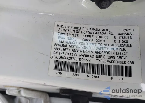 2018 Honda Civic Lx from USA, damaged, VIN 2HGFC2F50JH601777